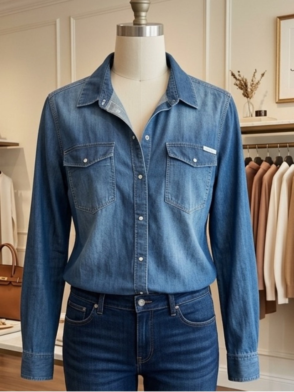 Calvin Klein Jeans Denim Button-Down Shirt in Blue